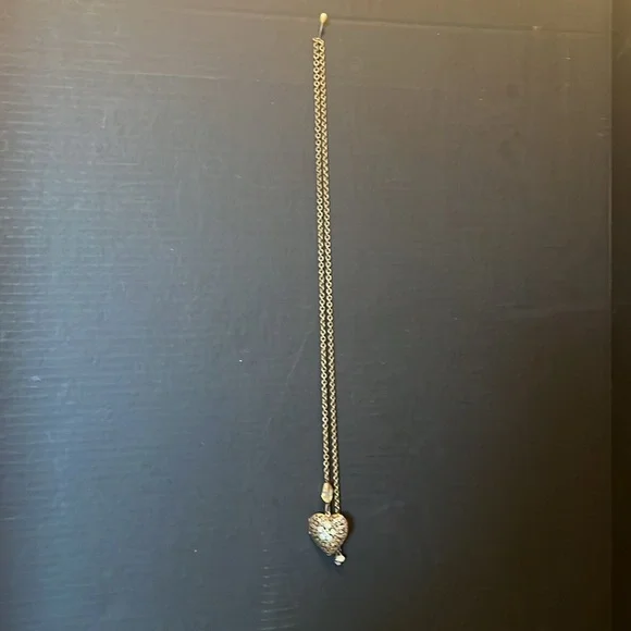 Lizpaialios Heart Locket Pendant 36” Chain W Crystals Brass no clasp Tye it - Picture 7 of 7